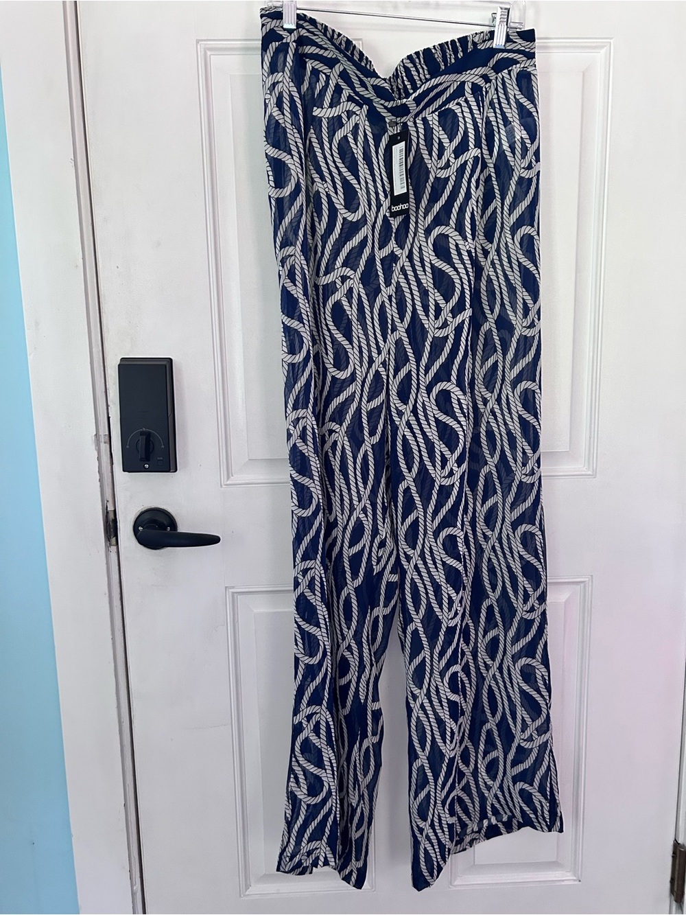 Boohoo Navy and White Rope-Print Wide-Leg Coverup Pants